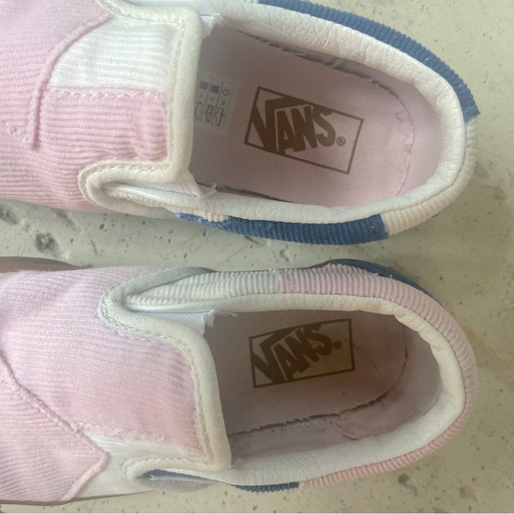Vans Kids 12.5 Slip-On Corduroy Shoes - Pink, Blue, and White - Picture 4 of 10